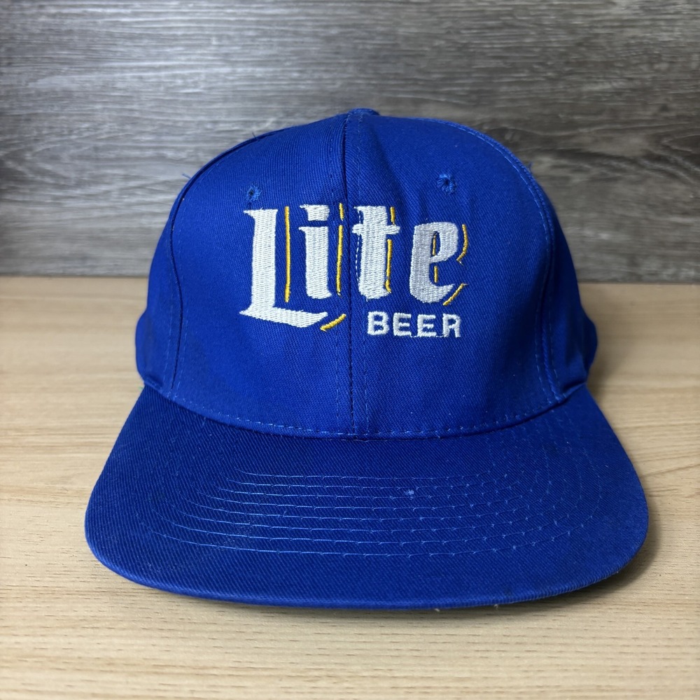 VINTAGE Miller Lite Hat Cap Snap Back Blue Beer Brewing Embroidered 90s